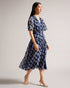 MARLLEE-Dresses-Introducing MARLLEE, your new wardrobe essential. With its sophisticated design and attention-grabbing details, this midi dress is bound to make a statement. Adorned with a stunning painted floral print and featuring short fluted sleeves, it boasts a floaty A-line silhouette that exudes elegance. Style it with heels for an elegant outing with friends or pair it with ankle boots for the daytime.The shell of this product is made of 100% recycled polyester. Using recycled polyester helps divert